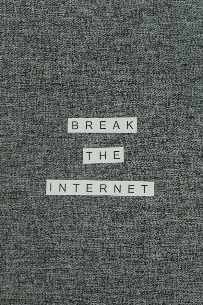 Close-up shot of the phrase 'Break the Internet' on textured fabric background.